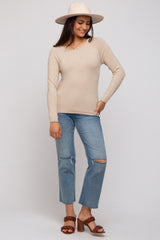 Beige Basic Raglan Sleeve Sweater Top