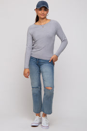 Heather Grey Basic Raglan Sleeve Sweater Top