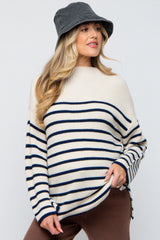 Cream Striped Mock Neck Maternity Sweater