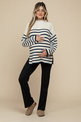 Cream Striped Mock Neck Maternity Sweater