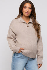 Beige Button Front Maternity Sweater