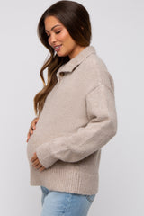 Beige Button Front Maternity Sweater