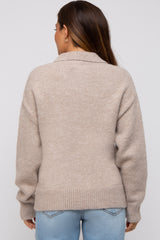 Beige Button Front Maternity Sweater