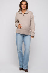 Beige Button Front Maternity Sweater