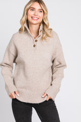 Beige Button Front Maternity Sweater