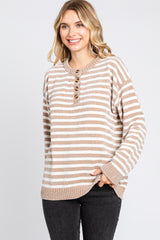 Mocha Striped Chenille Henley Maternity Sweater