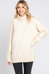 Cream Windowpane Ultra Soft Knit Turtleneck Maternity Sweater