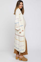 Cream Striped Open Front Maternity Cardigan