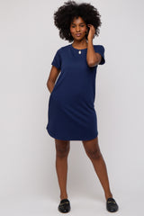 Navy French Terry Cuffed Short Sleeve Dress