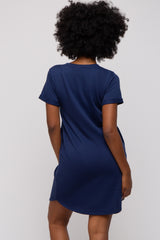 Navy French Terry Cuffed Short Sleeve Dress