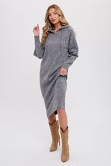 Charcoal Grey Hooded Sweater Midi Dress