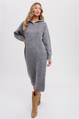 Charcoal Grey Hooded Sweater Midi Dress