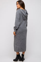 Charcoal Grey Hooded Maternity Sweater Midi Dress