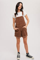 Mocha Corduroy Maternity Short Overalls