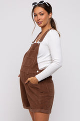 Mocha Corduroy Maternity Short Overalls