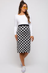 Black Checkered Knit Maternity Skirt