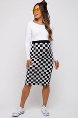 Black Checkered Knit Maternity Skirt