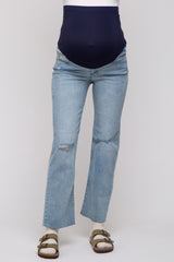 Light Blue Distressed Knee Maternity Jeans