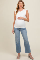 Light Blue Raw Hem Maternity Jeans