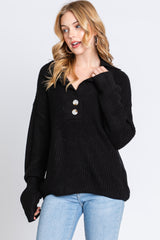 Black Chunky Knit Front Button Maternity Sweater