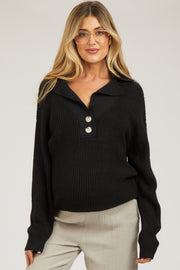 Black Chunky Knit Front Button Maternity Sweater