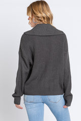 Charcoal Chunky Knit Front Button Sweater