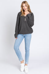 Charcoal Chunky Knit Front Button Sweater