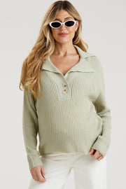 Mint Green Chunky Knit Front Button Maternity Sweater