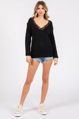 Black Lace V-Neck Sweater