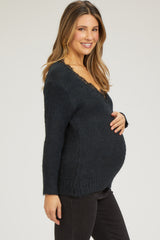 Black Lace V-Neck Maternity Sweater