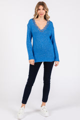 Blue Lace V-Neck Sweater