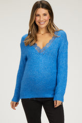 Blue Lace V-Neck Maternity Sweater