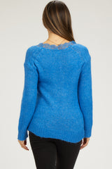 Blue Lace V-Neck Maternity Sweater