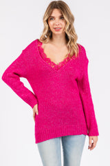 Fuchsia Lace V-Neck Sweater