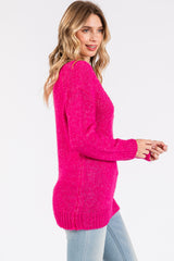 Fuchsia Lace V-Neck Sweater