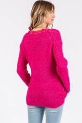 Fuchsia Lace V-Neck Sweater