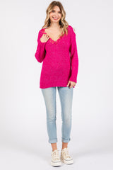 Fuchsia Lace V-Neck Sweater