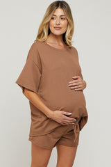 Mocha Ribbed T-Shirt and Short Maternity Set