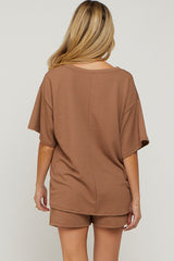 Mocha Ribbed T-Shirt and Short Maternity Set