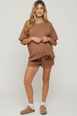 Mocha Ribbed T-Shirt and Short Maternity Set