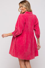 Fuchsia Corduroy Button Down Collared Maternity Dress