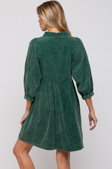 Green Corduroy Button Down Collared Maternity Dress