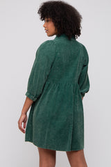 Green Corduroy Button Down Collared Dress