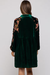 Forest Green Velvet Floral Long Sleeve Maternity Dress