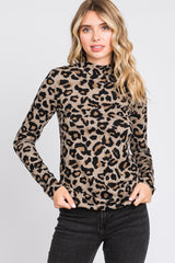 Taupe Animal Print Mock Neck Top