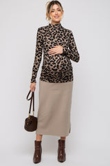 Taupe Animal Print Mock Neck Maternity Top