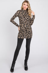 Taupe Animal Print Mock Neck Top