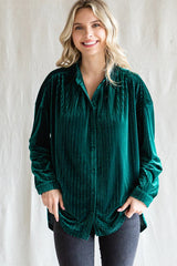 Forest Green Velvet Button Front Blouse