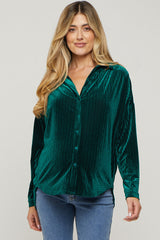 Forest Green Velvet Button Front Maternity Blouse