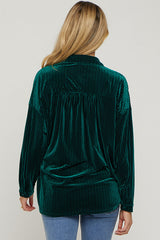 Forest Green Velvet Button Front Maternity Blouse